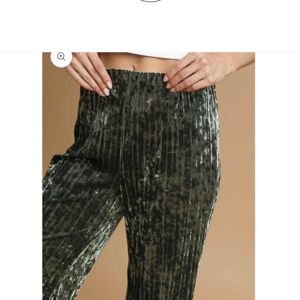 UMGEE Velvet Pleated Wide Leg Pants Olive Velvet Green Flared Pants